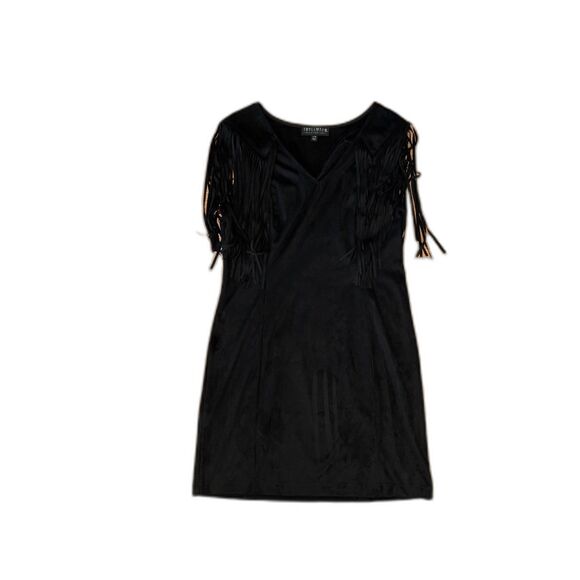 Idyllwind Lady Bird Black Fringe Faux Suede Mini Dress Size L Western Boho - Picture 10 of 10